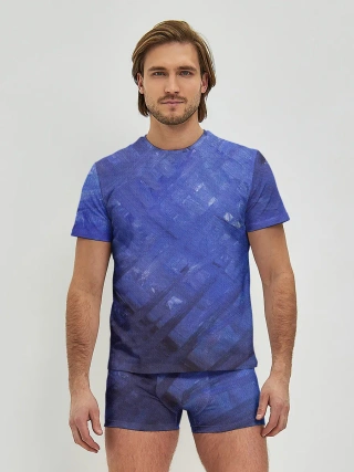 Мужские трусы с футболкой / Синие акварельные мазки