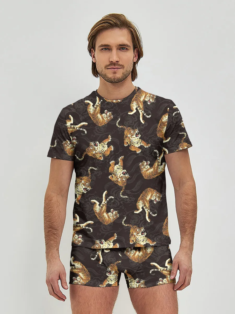 Мужские трусы с футболкой / Паттерн Японский тигр