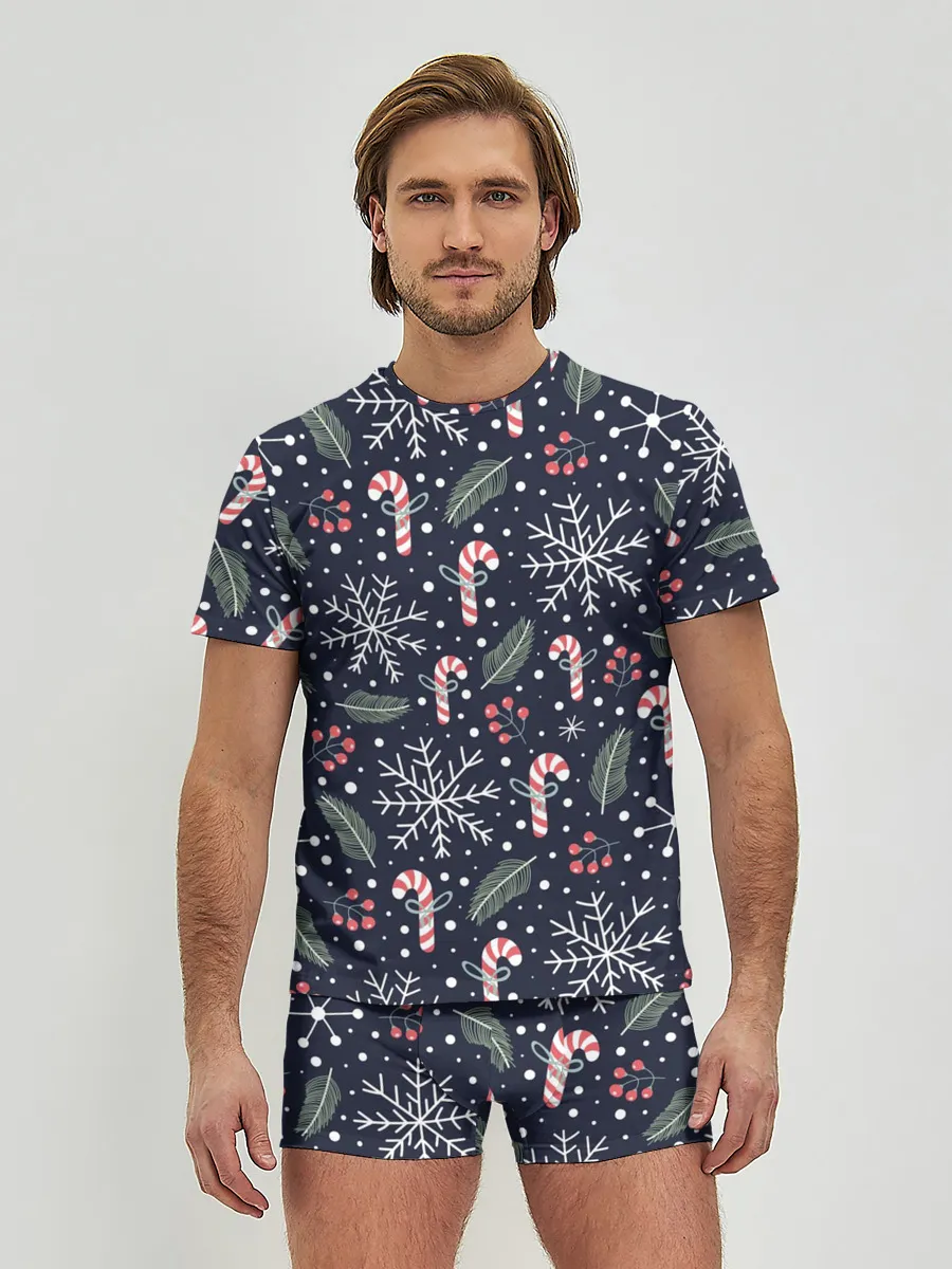 Мужские трусы с футболкой / Паттерн с веточками