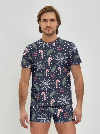 Мужские трусы с футболкой / Паттерн с веточками