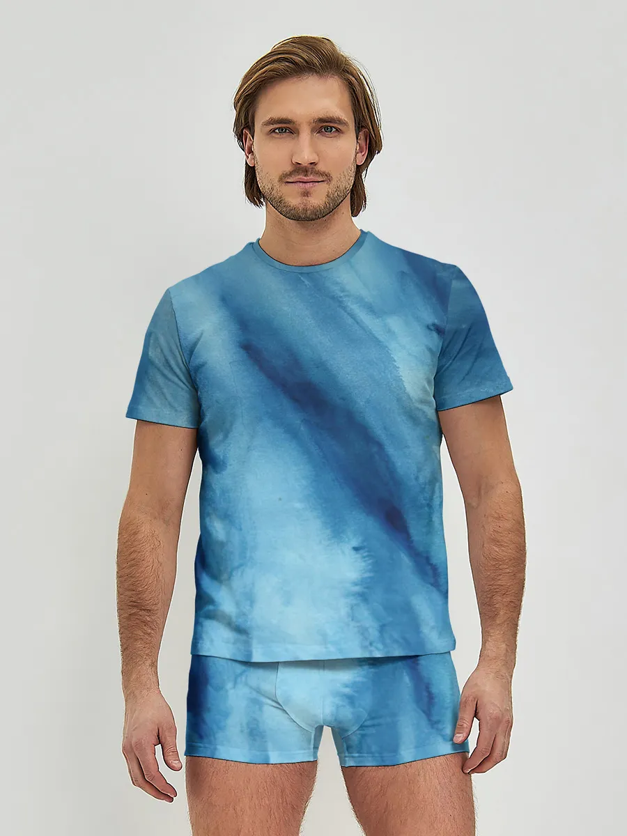 Мужские трусы с футболкой / Голубой мрамор