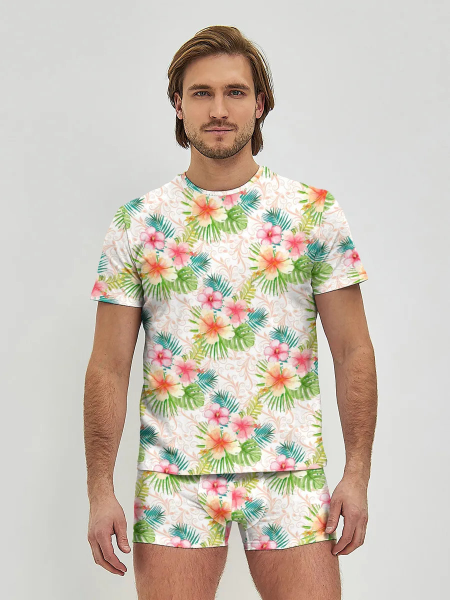 Мужские трусы с футболкой / Гавайские цветы