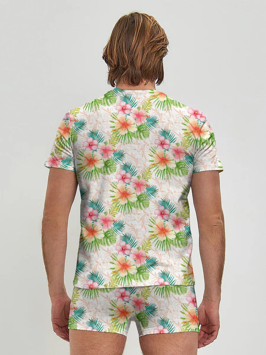 Мужские трусы с футболкой / Гавайские цветы