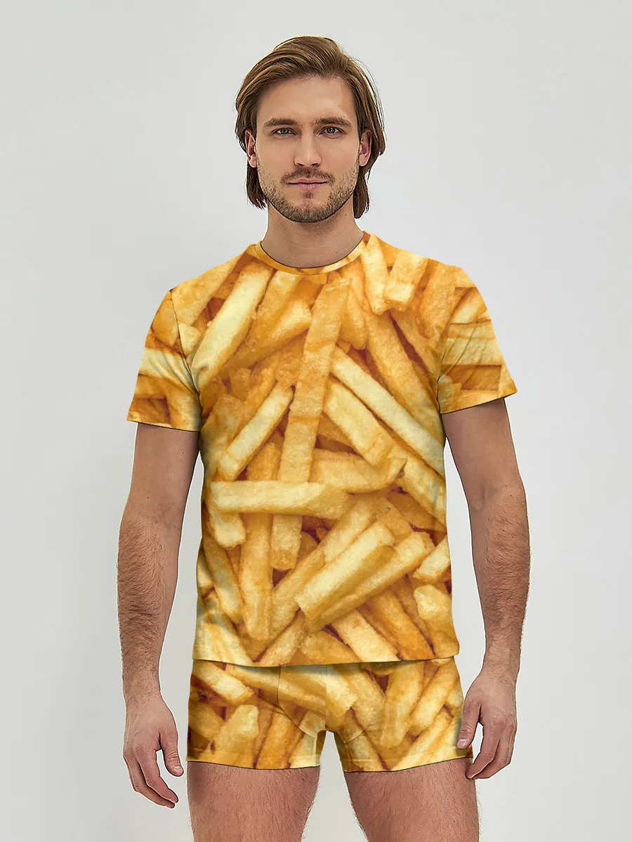 Мужские трусы с футболкой / Картошка фри/Фастфуд