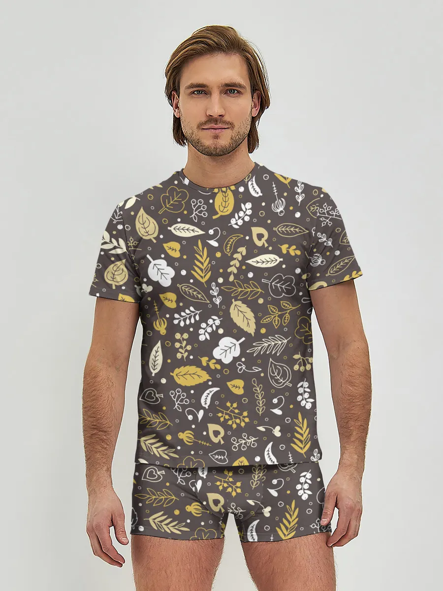 Мужские трусы с футболкой / Осенние листья и ягодки