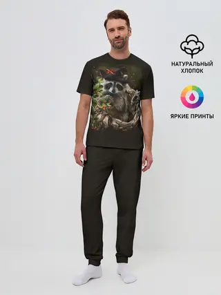 Мужская пижама с брюками / Енот и сова