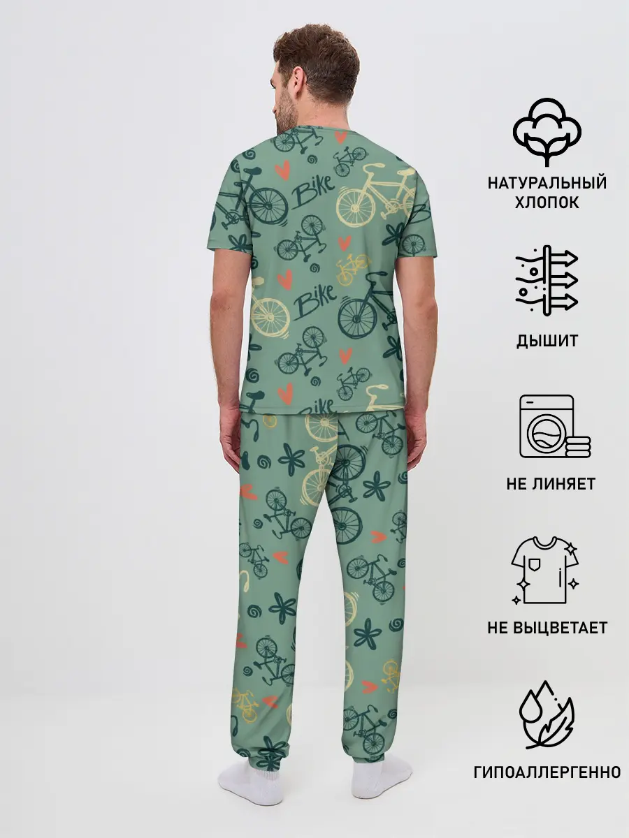 Мужская пижама с брюками / Велосипед Текстура