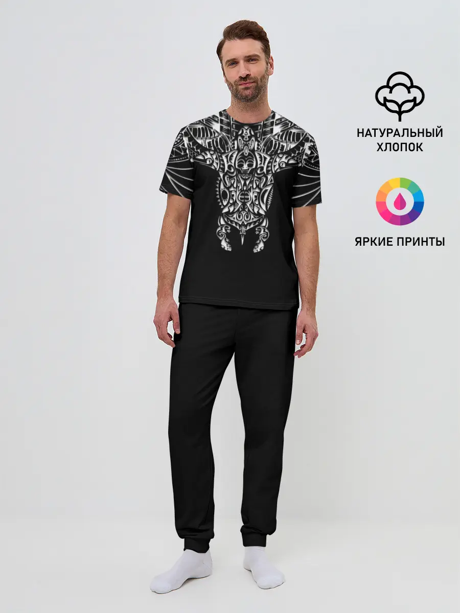 Мужская пижама с брюками / Узор в стиле маори / полинезия