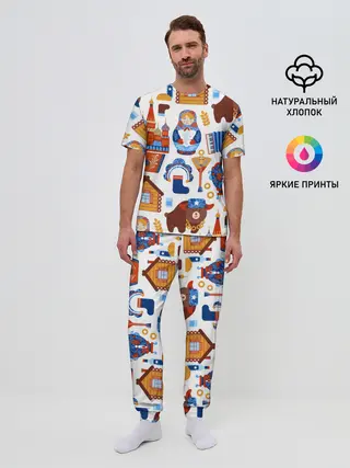 Мужская пижама с брюками / Традиционный поп арт