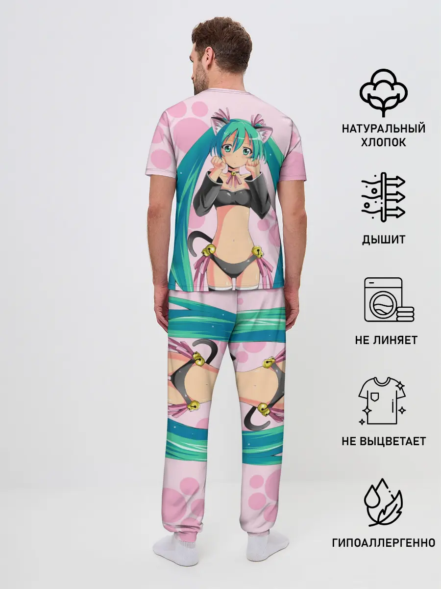 Мужская пижама с брюками / Хатсуне Мику на розовом фоне