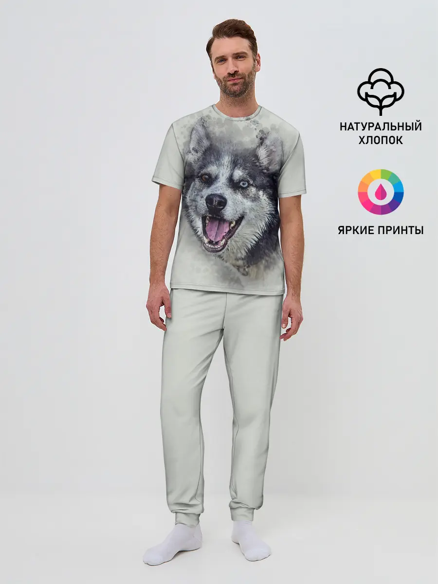 Мужская пижама с брюками / Хаска