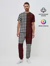 Мужская пижама с брюками / Красно белая рубашка в клетку