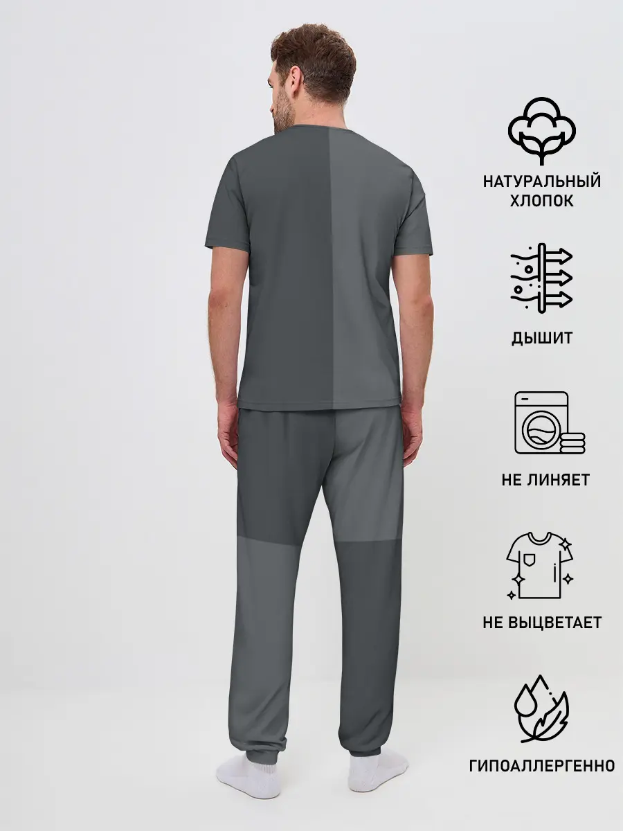 Мужская пижама с брюками / KUROKUMA на сером