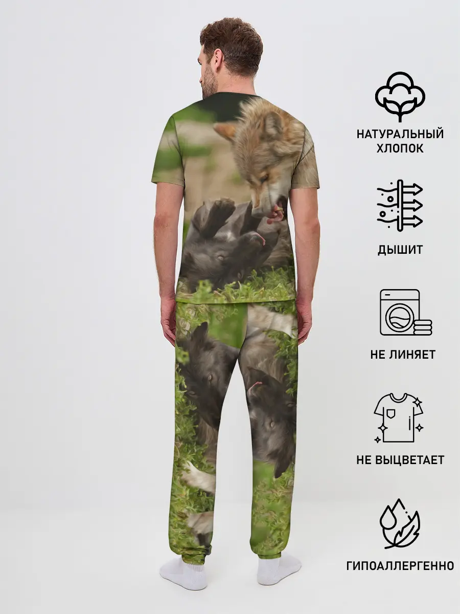 Мужская пижама с брюками / Волки