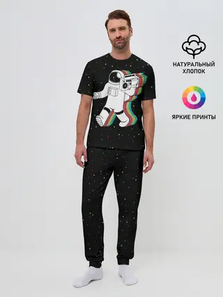Мужская пижама с брюками / Космонавт с магнитофоном