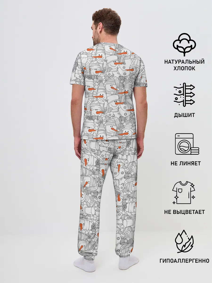 Мужская пижама с брюками / Снеговики