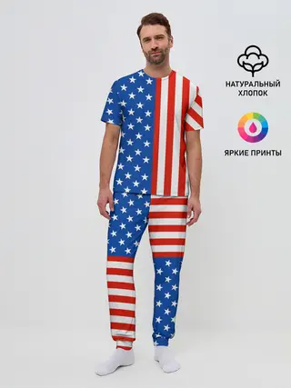 Мужская пижама с брюками / Американский Флаг