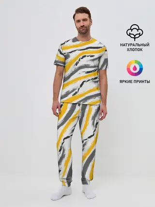 Мужская пижама с брюками / Серый-желтый