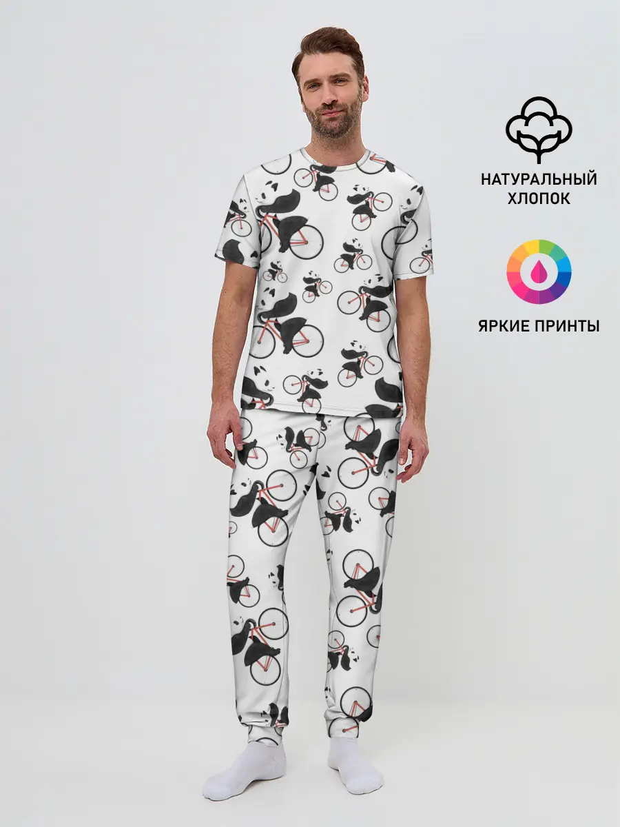 Мужская пижама с брюками / Панды На Велосипеде