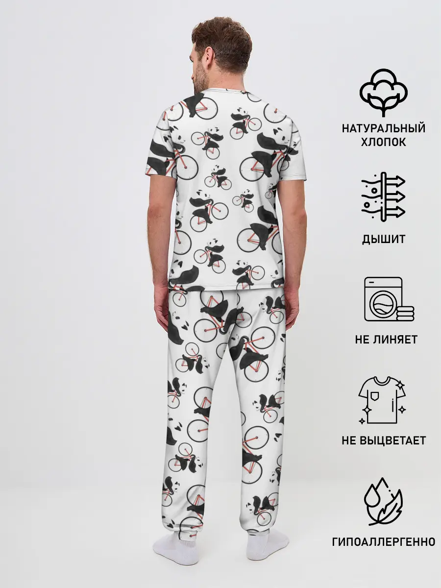 Мужская пижама с брюками / Панды На Велосипеде
