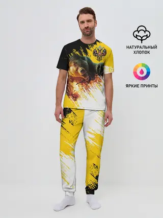 Мужская пижама с брюками / Имперский флаг и медведь