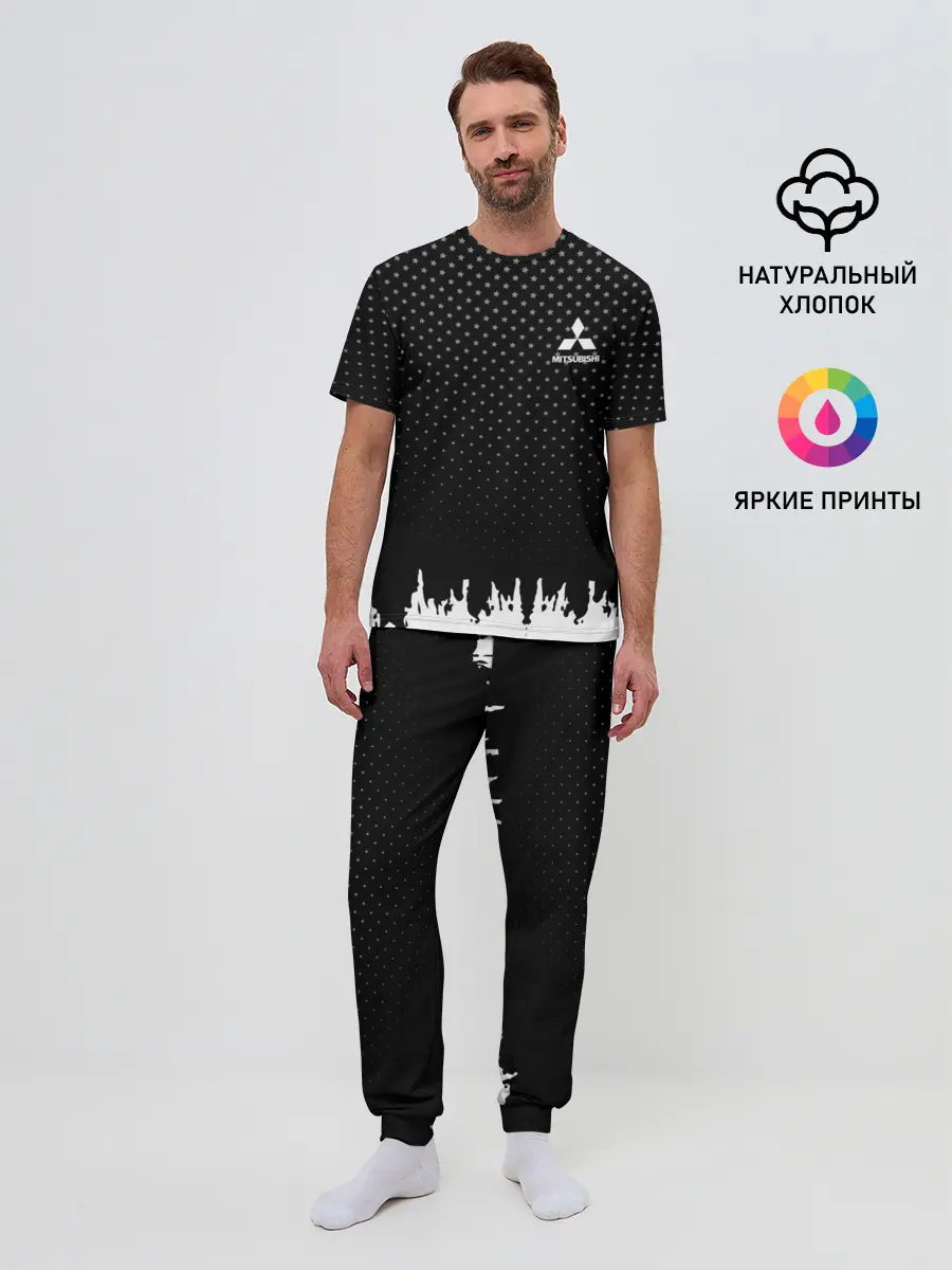 Мужская пижама с брюками / Mitsubishi abstract black