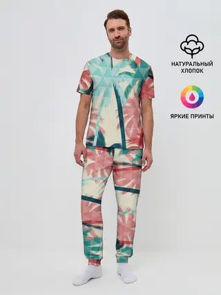 Мужская пижама с брюками / Абстракция Пальмы Текстура