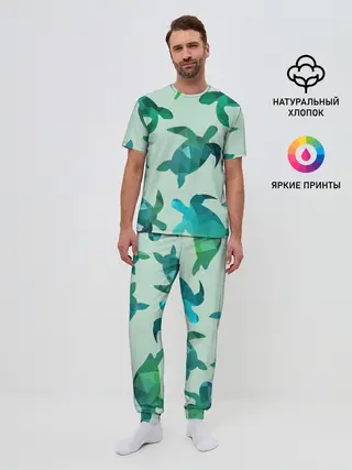 Мужская пижама с брюками / Абстракция Черепахи Полигон