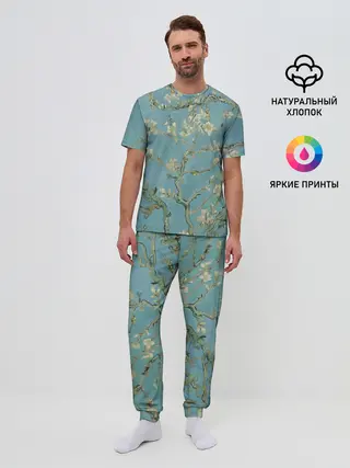 Мужская пижама с брюками / Ван Гог Цветущие ветки миндаля