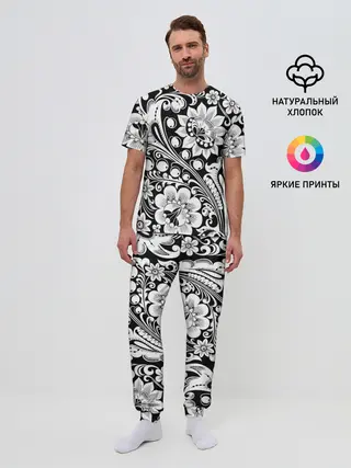 Мужская пижама с брюками / Хохлома чб