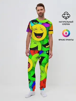 Мужская пижама с брюками / ВЕСЁЛЫЕ СМАЙЛИКИ.