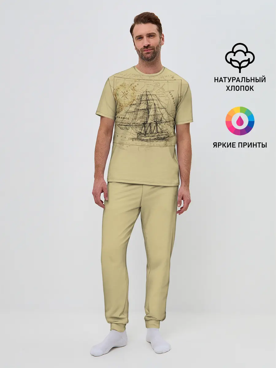 Мужская пижама с брюками / Старая карта