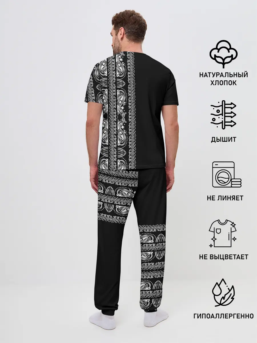 Мужская пижама с брюками / Узор на чёрном