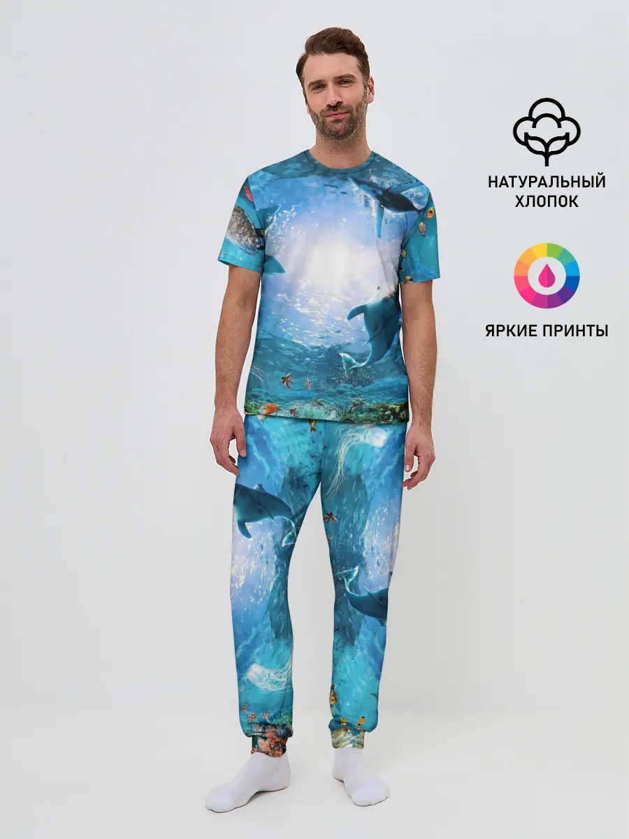 Мужская пижама с брюками / Дельфины