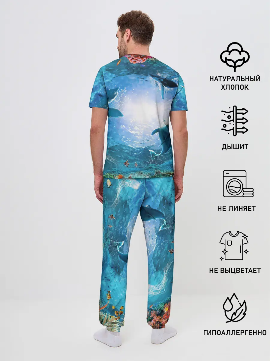 Мужская пижама с брюками / Дельфины