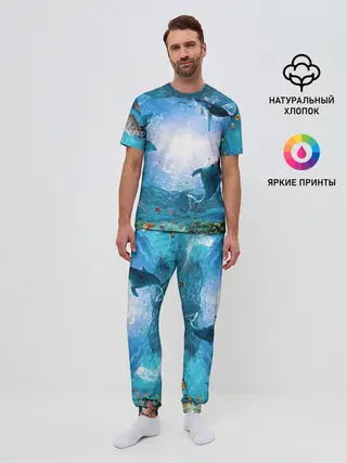 Мужская пижама с брюками / Дельфины