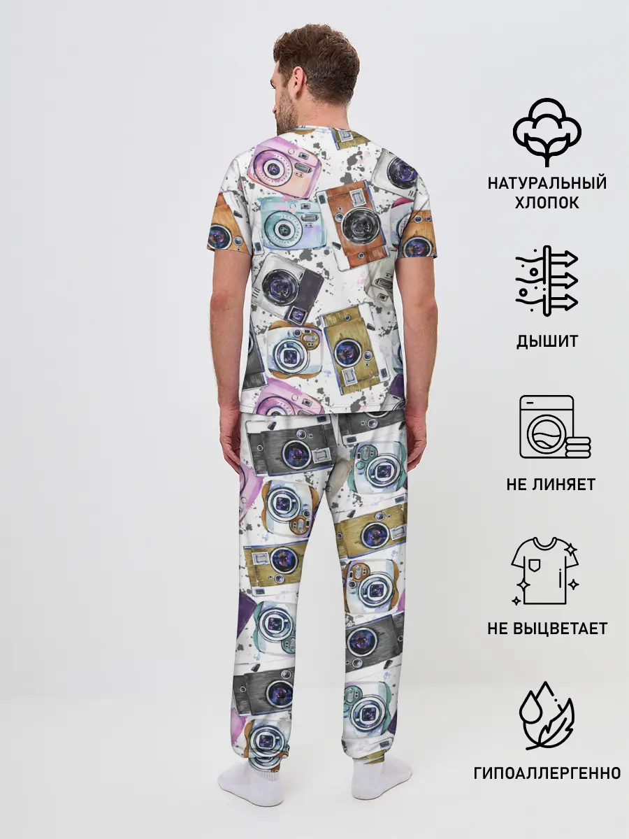 Мужская пижама с брюками / Старинные фотоаппараты