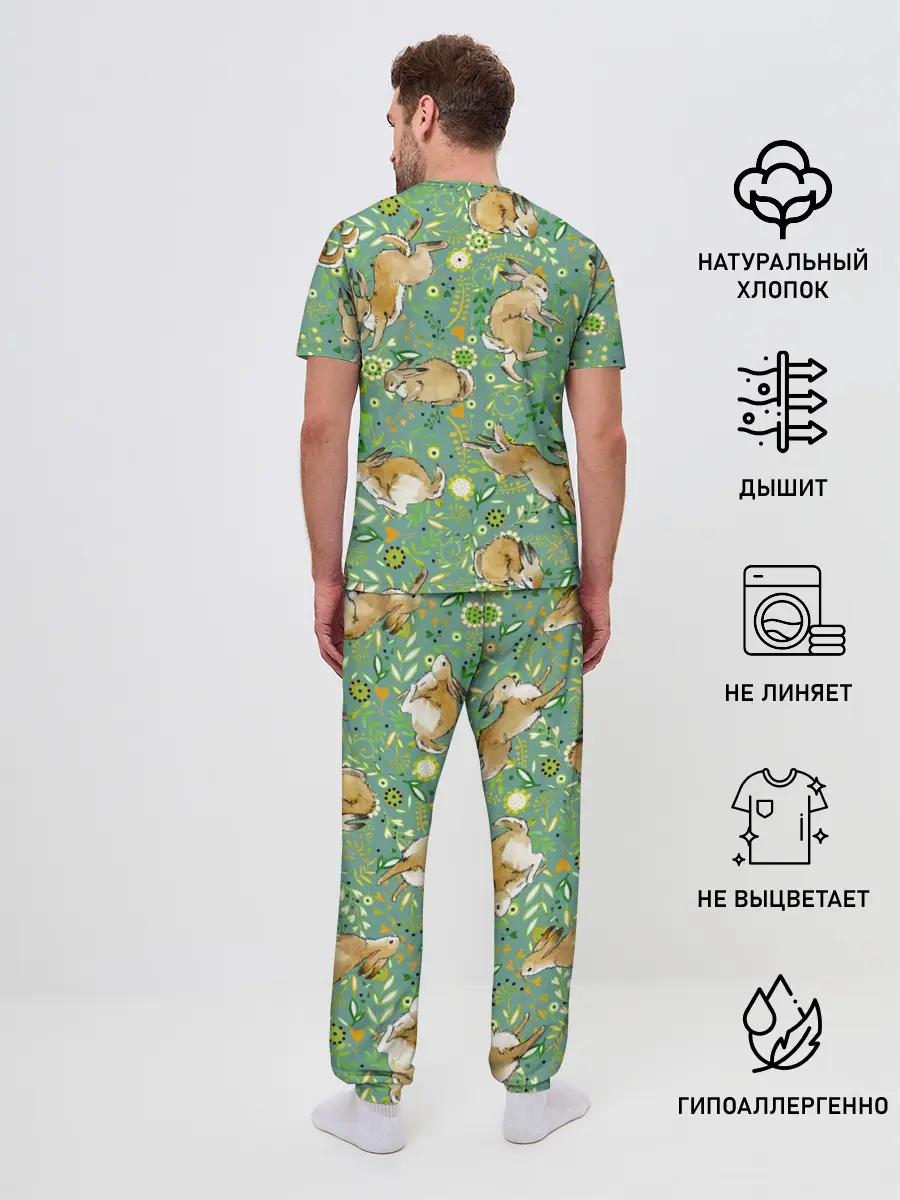 Мужская пижама с брюками / Милые зайчата