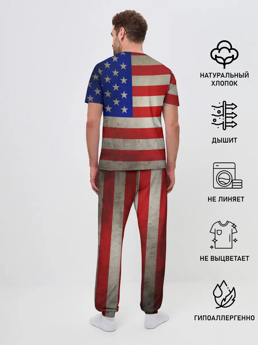 Мужская пижама с брюками / Американский флаг
