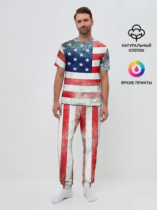 Мужская пижама с брюками / Америка Флаг