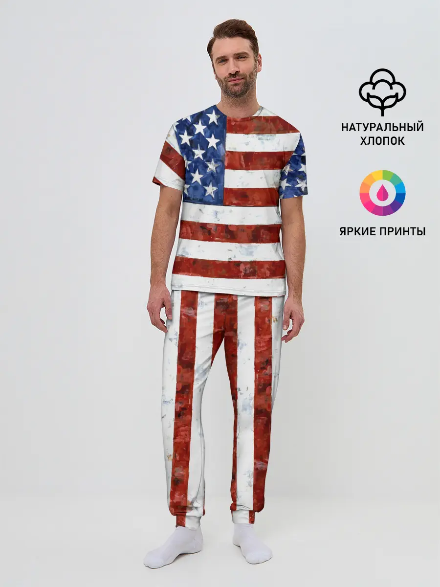 Мужская пижама с брюками / США ФЛАГ