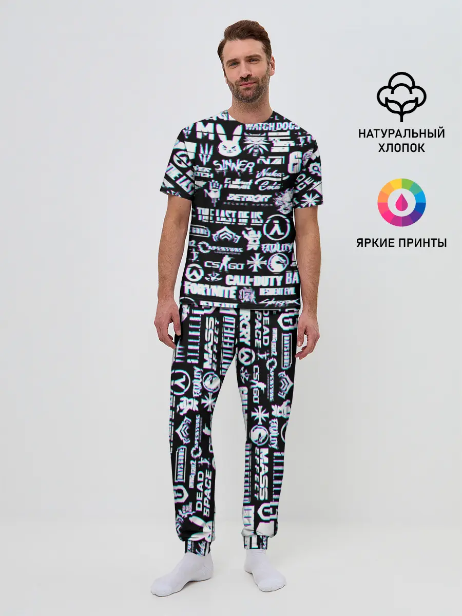 Мужская пижама с брюками / ЛОГОТИПЫ ИГР GLITCH | ГЛИТЧ