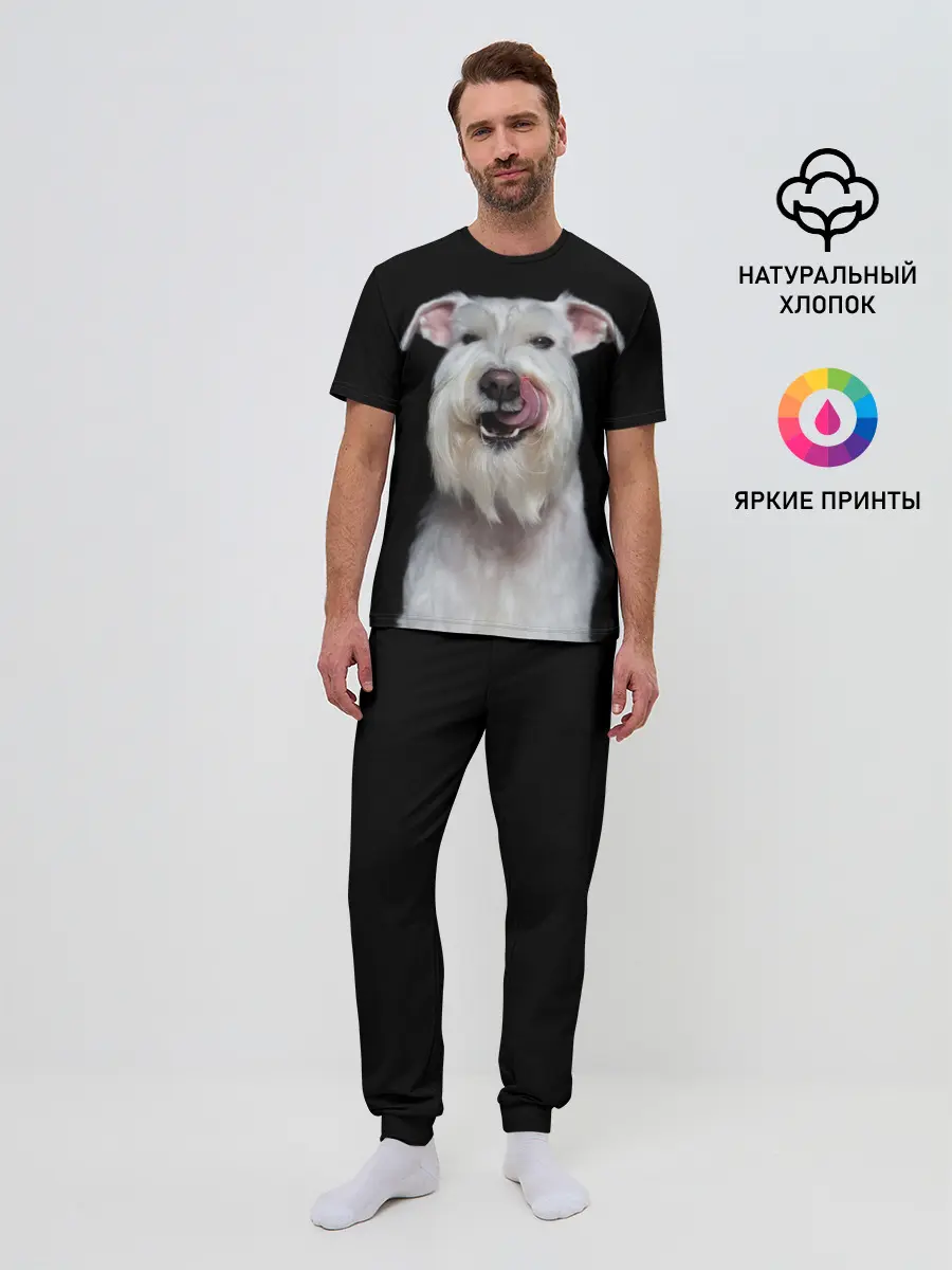 Мужская пижама с брюками / Белый шнауцер