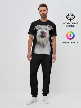 Мужская пижама с брюками / Белый шнауцер