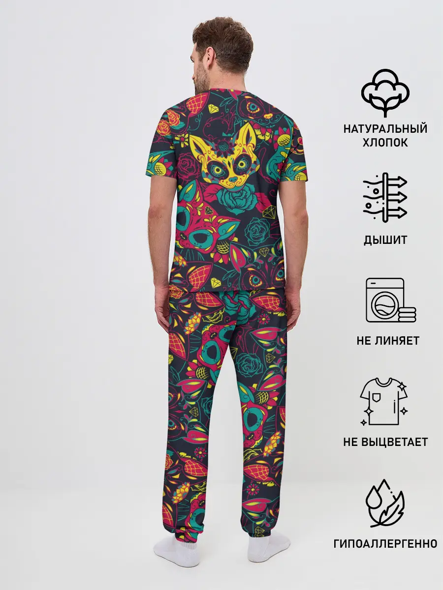 Мужская пижама с брюками / Кошачий День Мёртвых