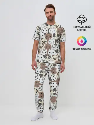 Мужская пижама с брюками / Котики