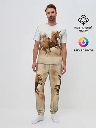 Мужская пижама с брюками / Лошадь с жеребенком