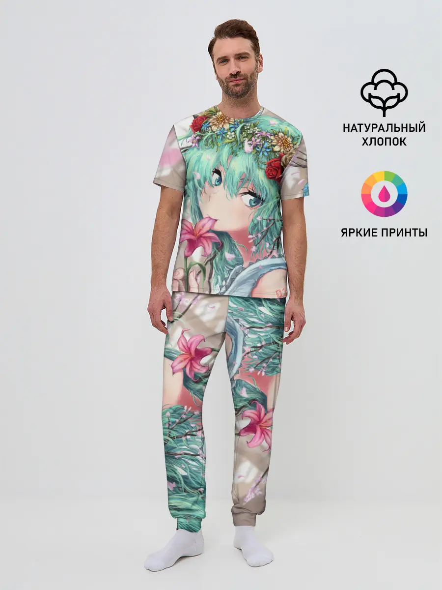 Мужская пижама с брюками / Цветок и Хацуне Мику