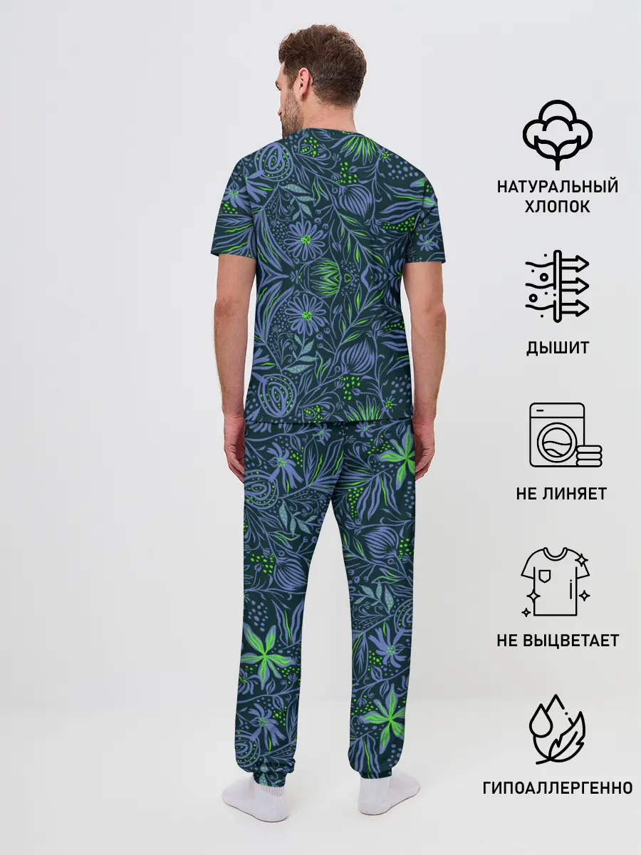 Мужская пижама с брюками / Череп В Цветах