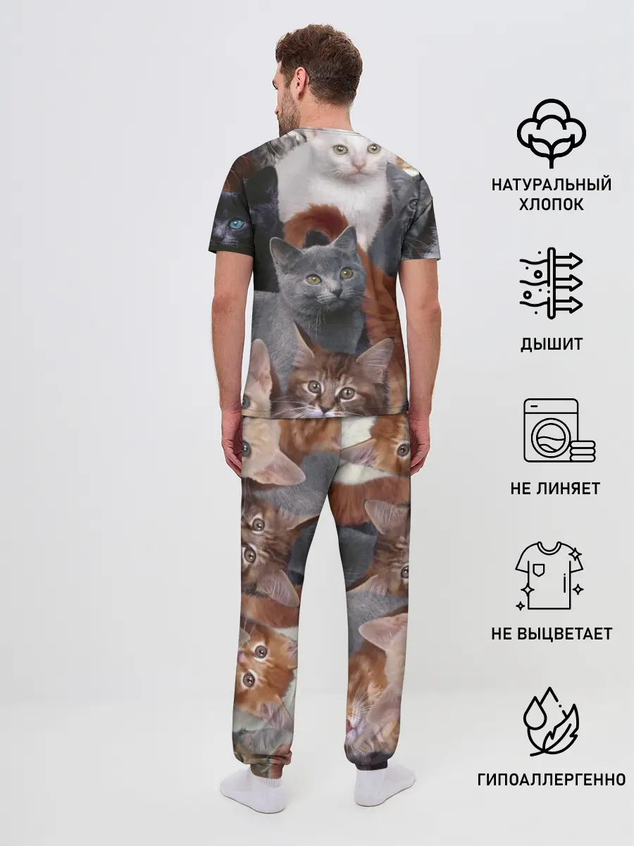 Мужская пижама с брюками / Много котов